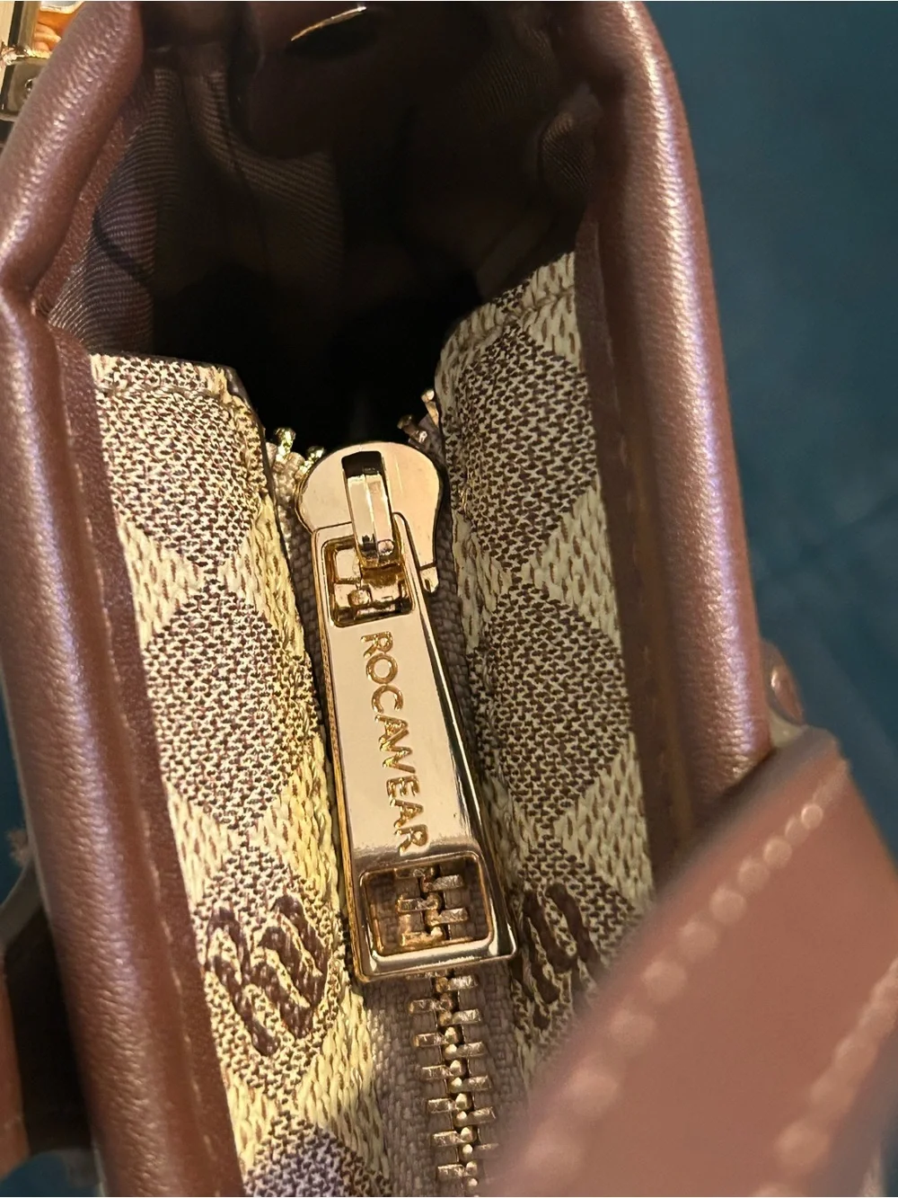 RocaWear Brown/cream tote Handbag with Gold Charm